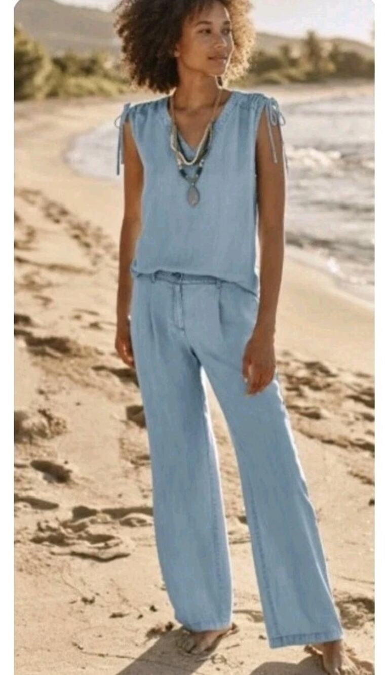 J.Jill Denim Positano Chambray Wide-Leg Pleated Pants Size 10 Tencel